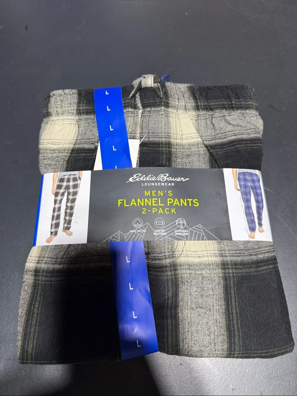 Eddie Bauer Men's Black & Cream Plaid Flannel Pants - 2-Pack (Large)